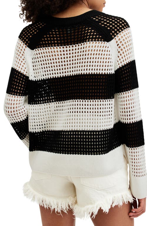 Allsaints Paloma Stripe Open Stitch Crewneck Sweater In Black/white