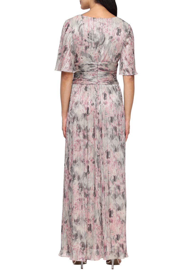 Bodre Metallic Floral Print Gown, Alternate, color, BEIGE MULTI