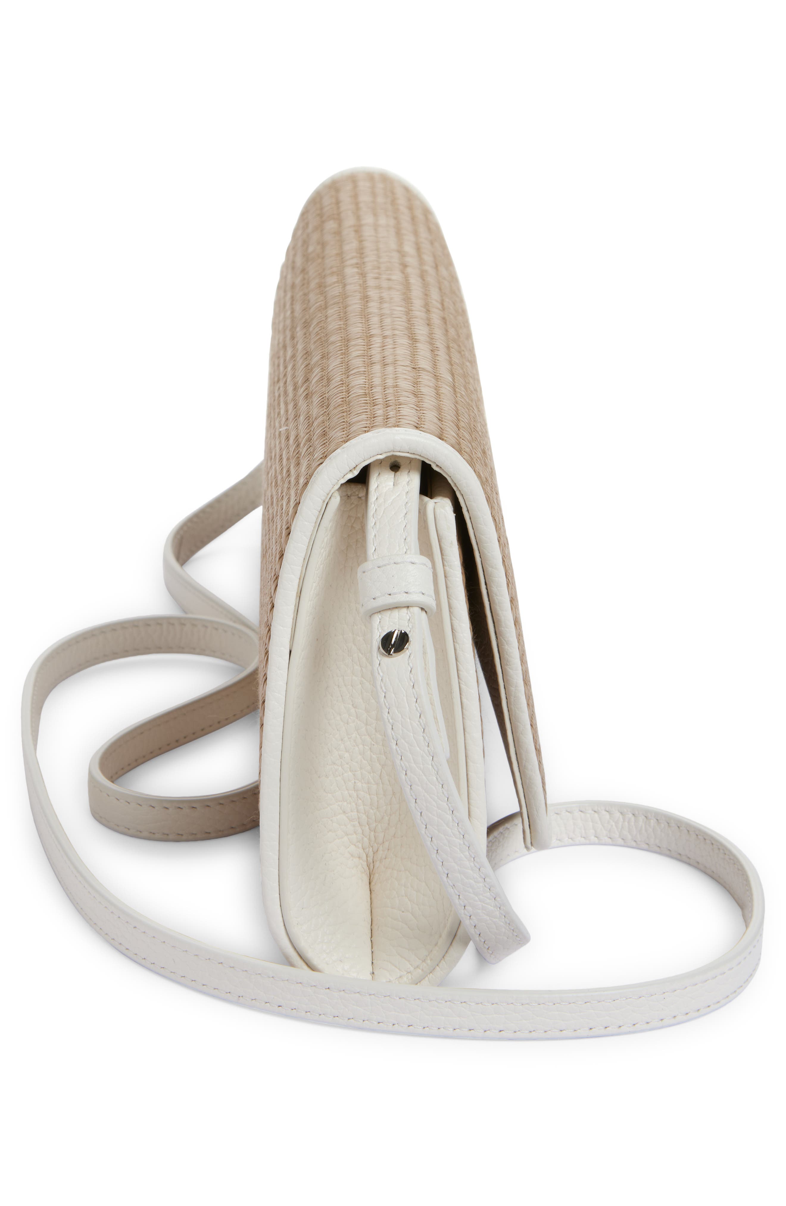 Akris Small Anouk East/West Trapezoid Raffia & Leather Clutch, Alternate, color, Nature-White