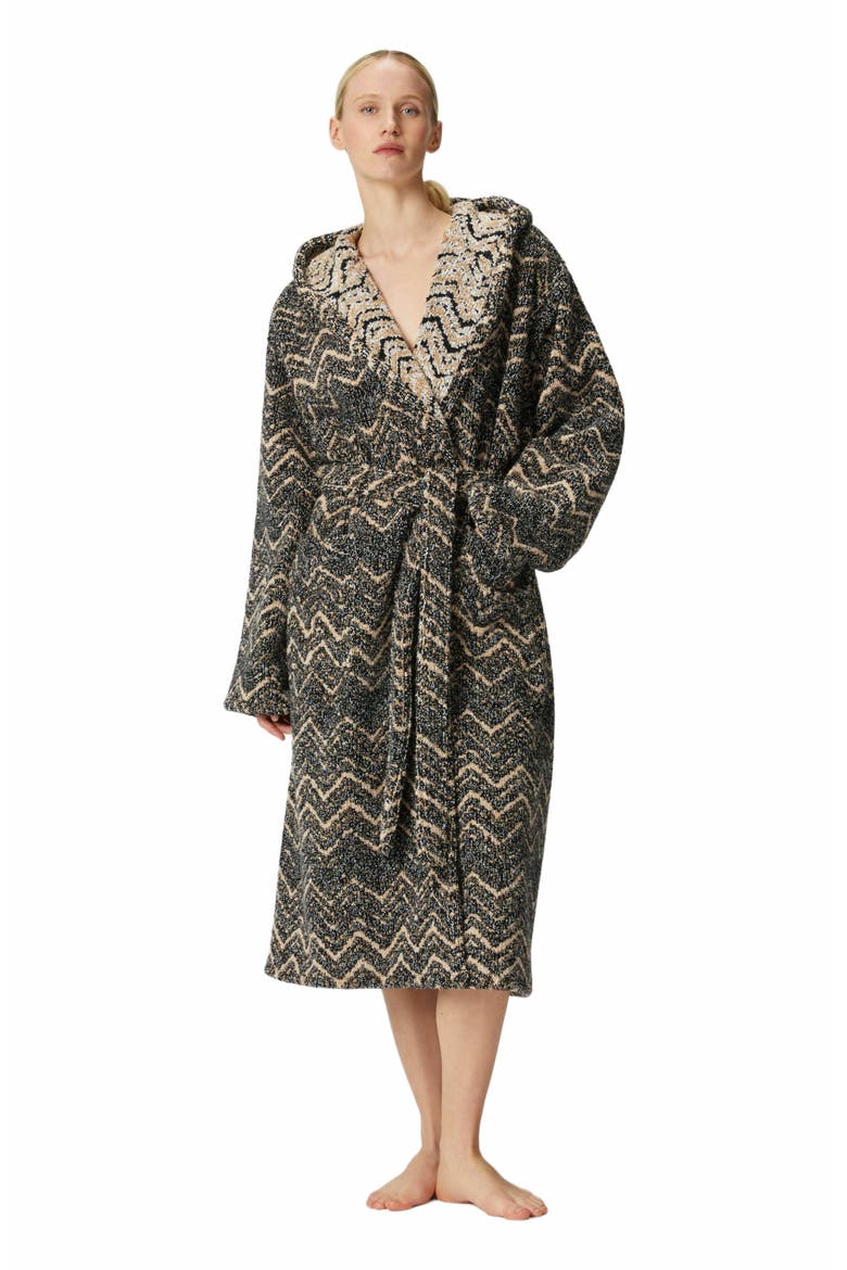 Azul Cotton Terry Chevron Bathrobe, Alternate, color, Brown