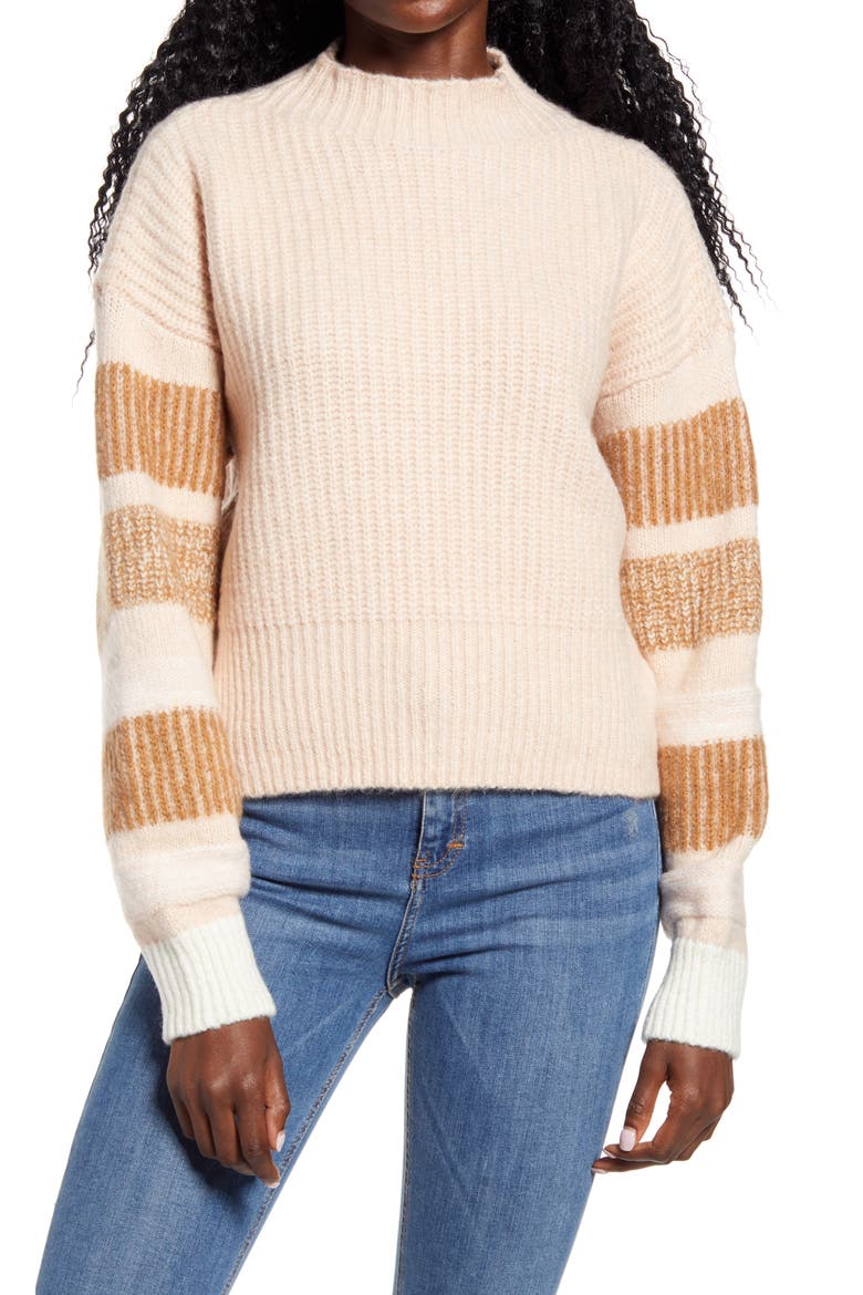 Stripe Crewneck Sweater, Main, color, BEIGE MULTI