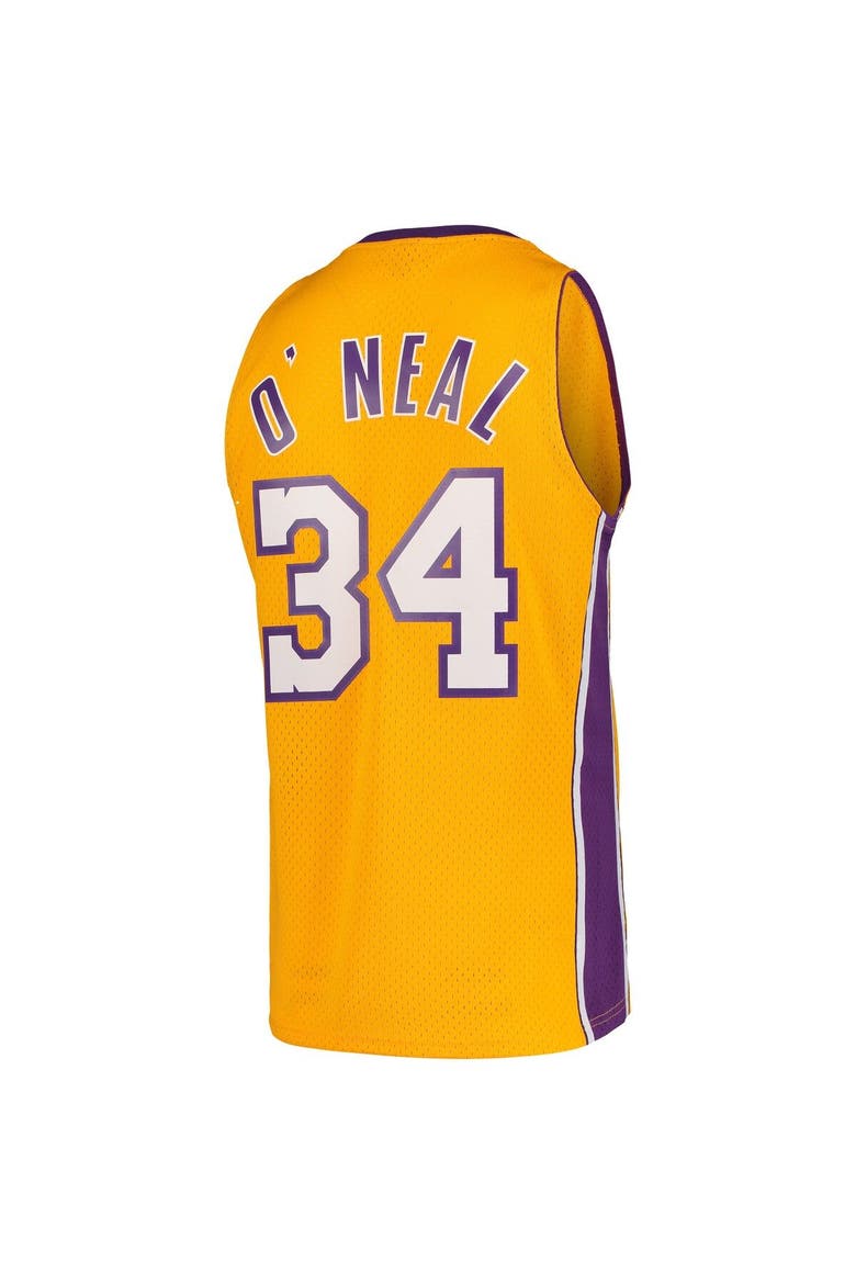 Men's Mitchell & Ness Shaquille O'Neal Gold Los Angeles Lakers Hardwood Classics Swingman Jersey, Alternate, color, Gold