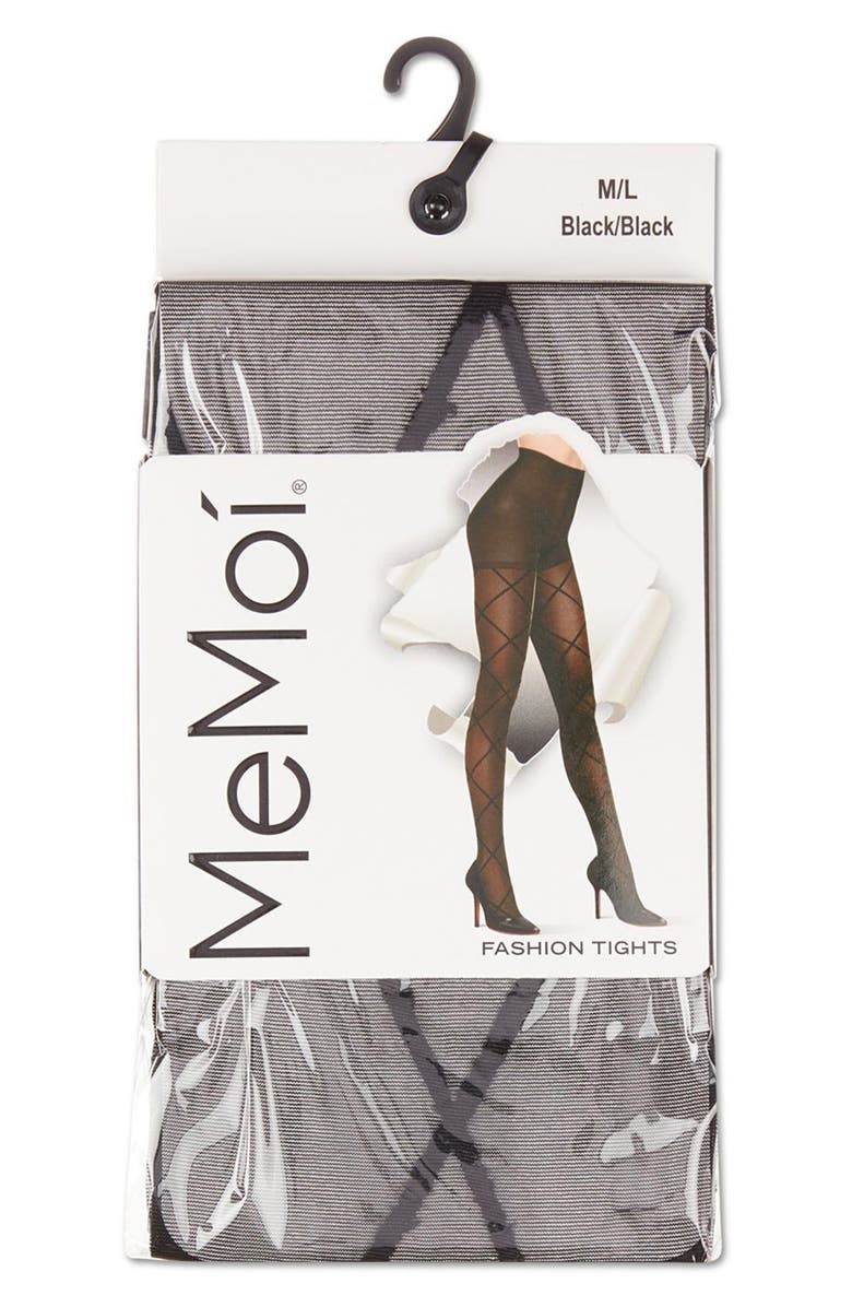MeMoi Diamond Sheer Tights, Alternate, color, Black/Black