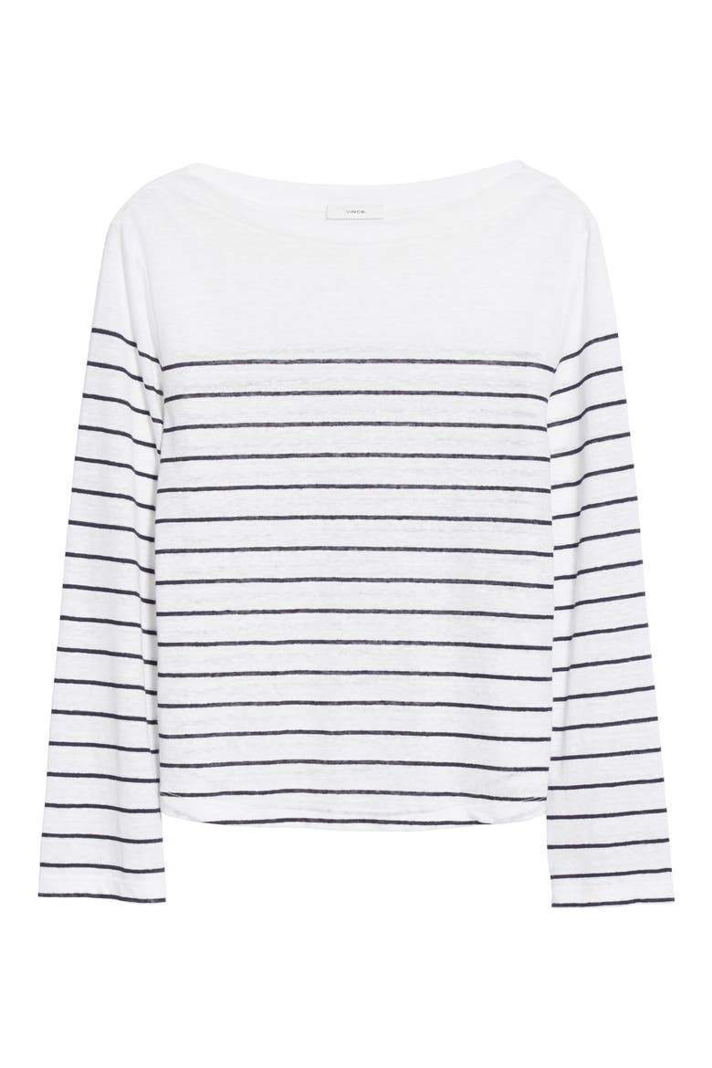 Camuto Breton Stripe Long Sleeve Boat Neck Top, Alternate, color, OPTIC WHITE/ COASTAL