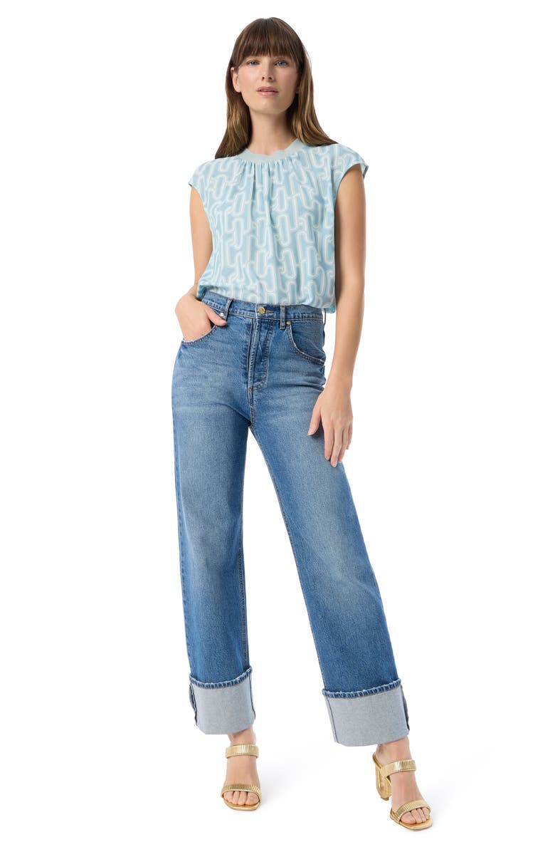 DO by Dee Ocleppo Emersyn Geo Print Rib Trim Top, Alternate, color, Cloud Blue- Links