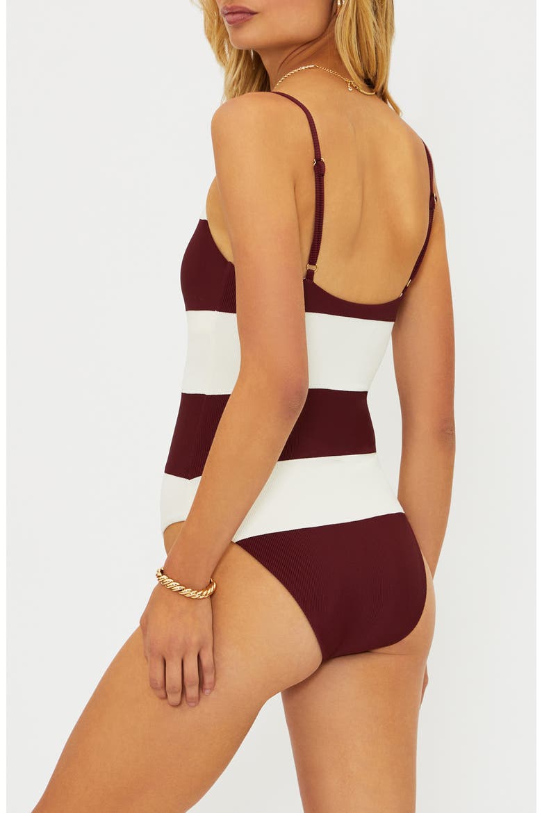 Calista One-Piece Swimsuit, Alternate, color, MERLOT STRIPE