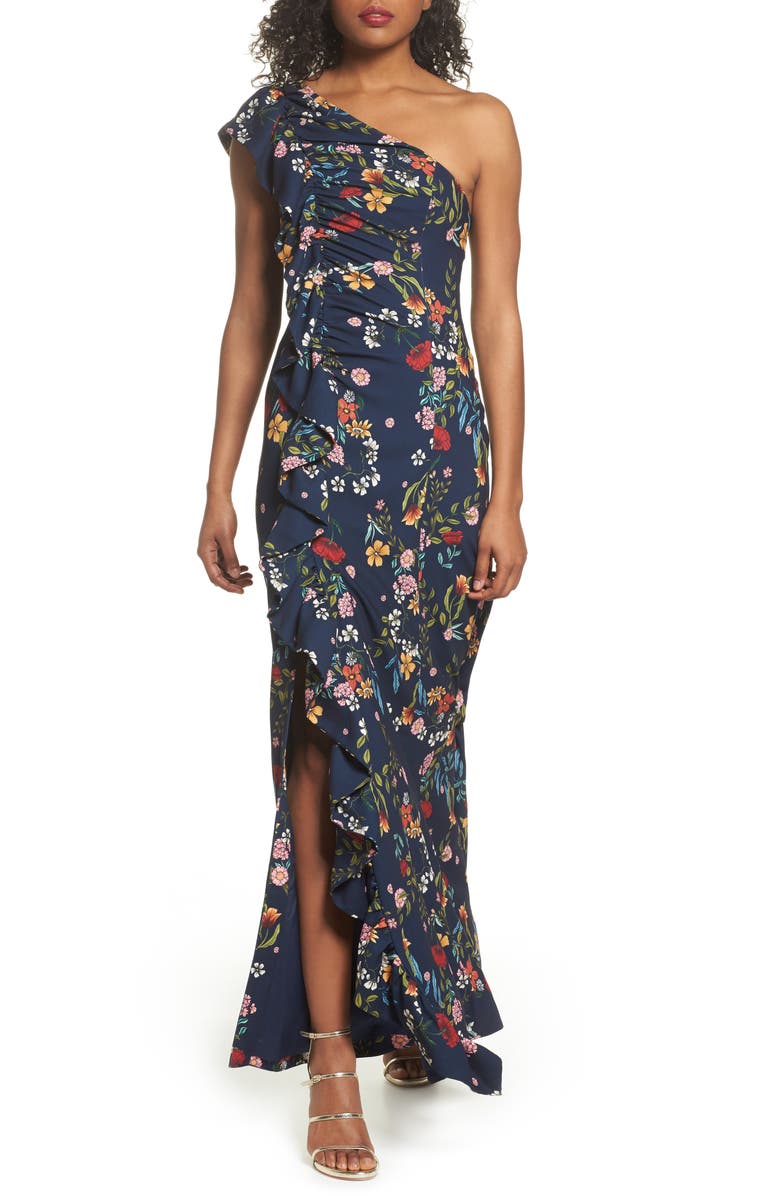 C/MEO Collective No Matter Floral One-Shoulder Gown, Main, color, 