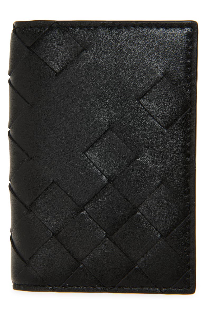 Intrecciato Leather Passport Case, Main, color, 8803 BLACK/ SILVER