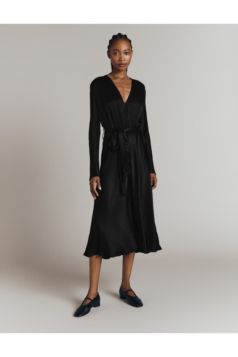 Meryl Satin Midi Dress, Main, color, Black