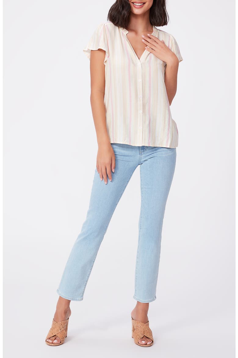 Remy Stripe Button Front Top, Alternate, color, CITRUS MULTI