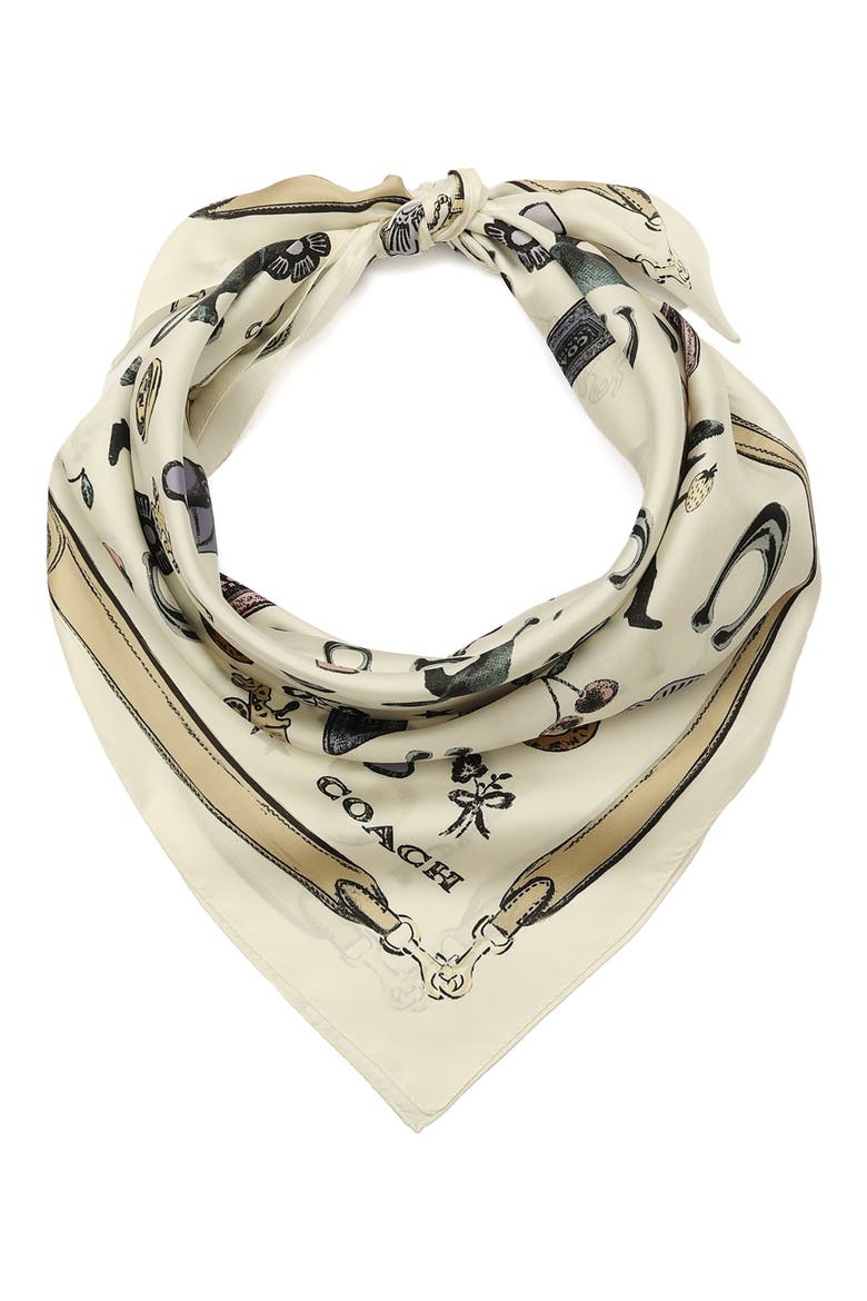 Iconic Motifs Square Silk Scarf, Alternate, color, WHITE MULTI