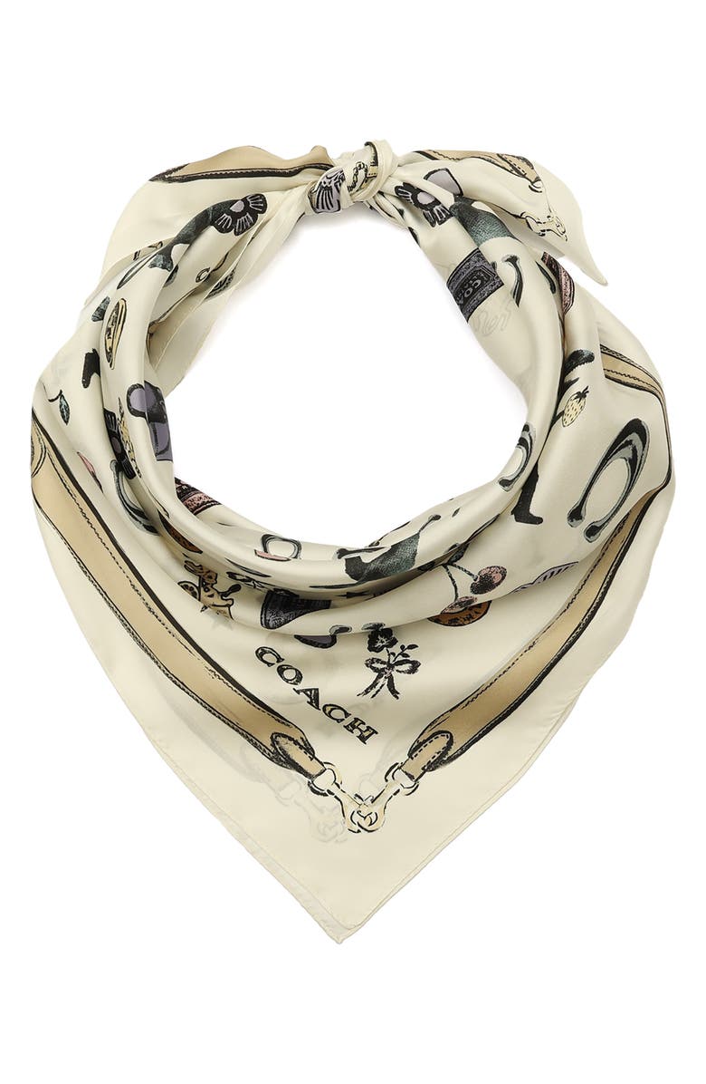 COACH Iconic Motifs Square Silk Scarf, Alternate, color, 