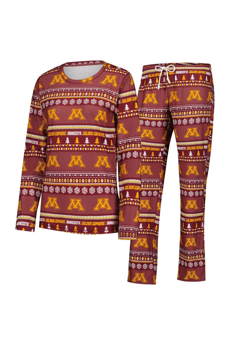 Women's Concepts Sport Maroon Minnesota Golden Gophers Ugly Sweater Holiday Long Sleeve Top & Pants Sleep Set, Main, color, Maroon