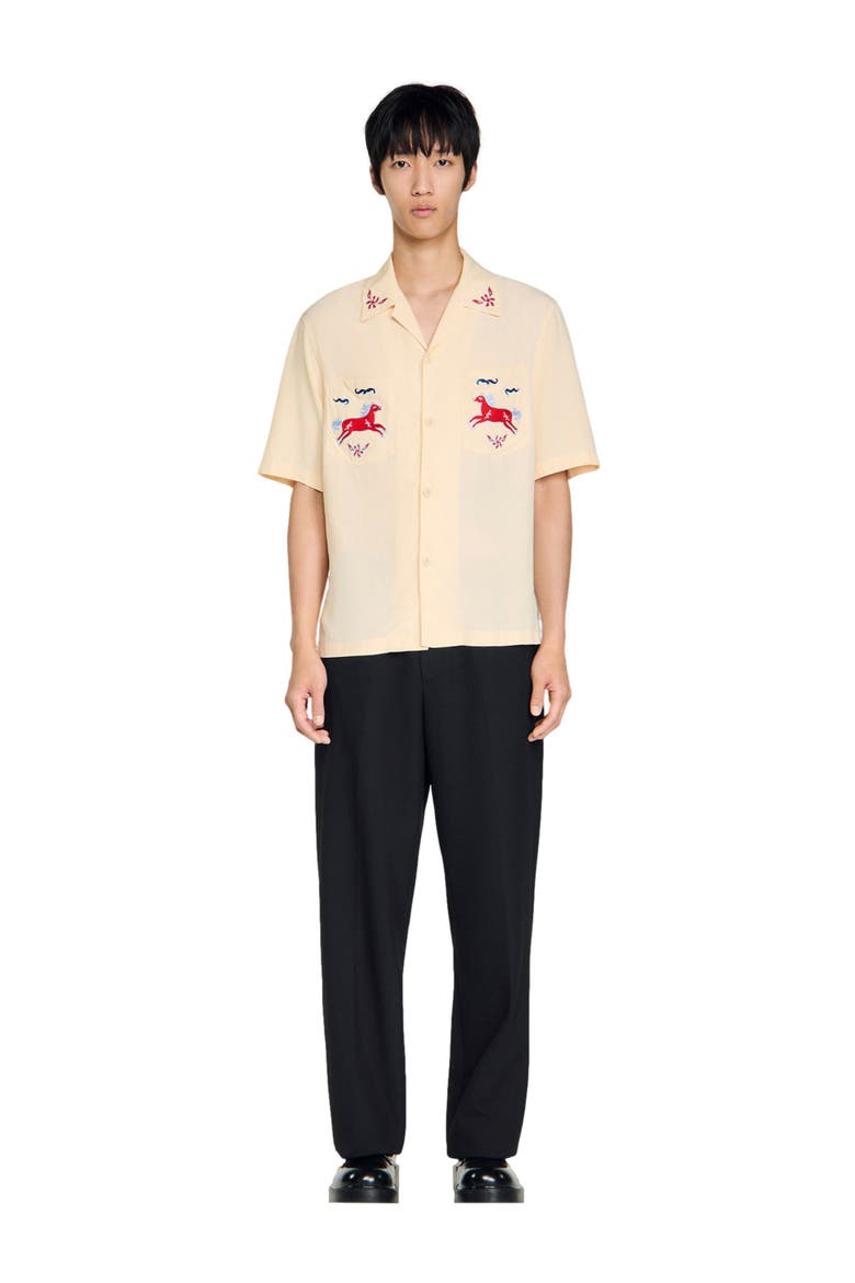 Embroidered horse loose-fit shirt, Alternate, color, Butter cream