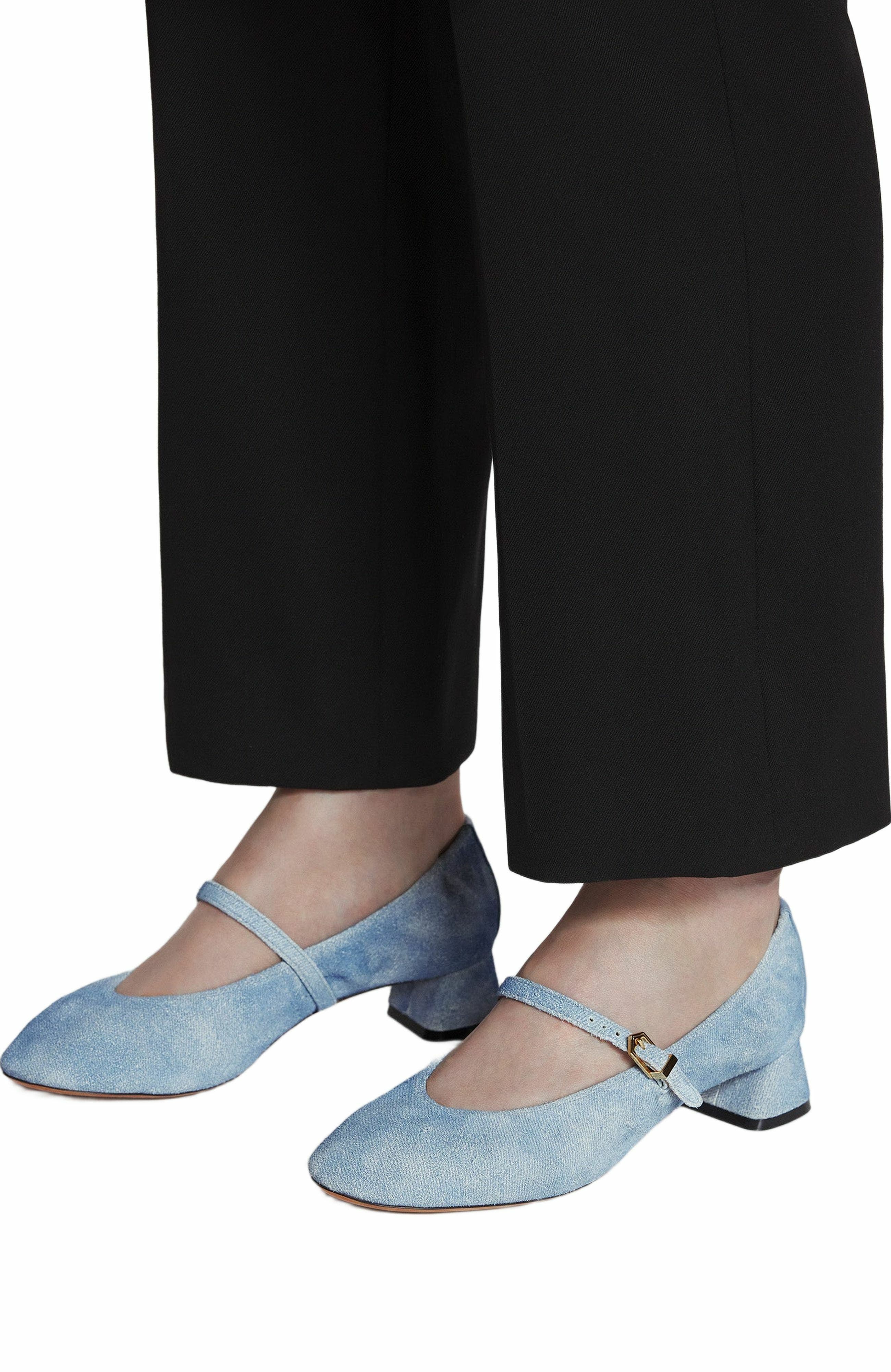 Lanvin Heeled Mary Janes In Leather With A Faded Denim Effect, Alternate, color, 