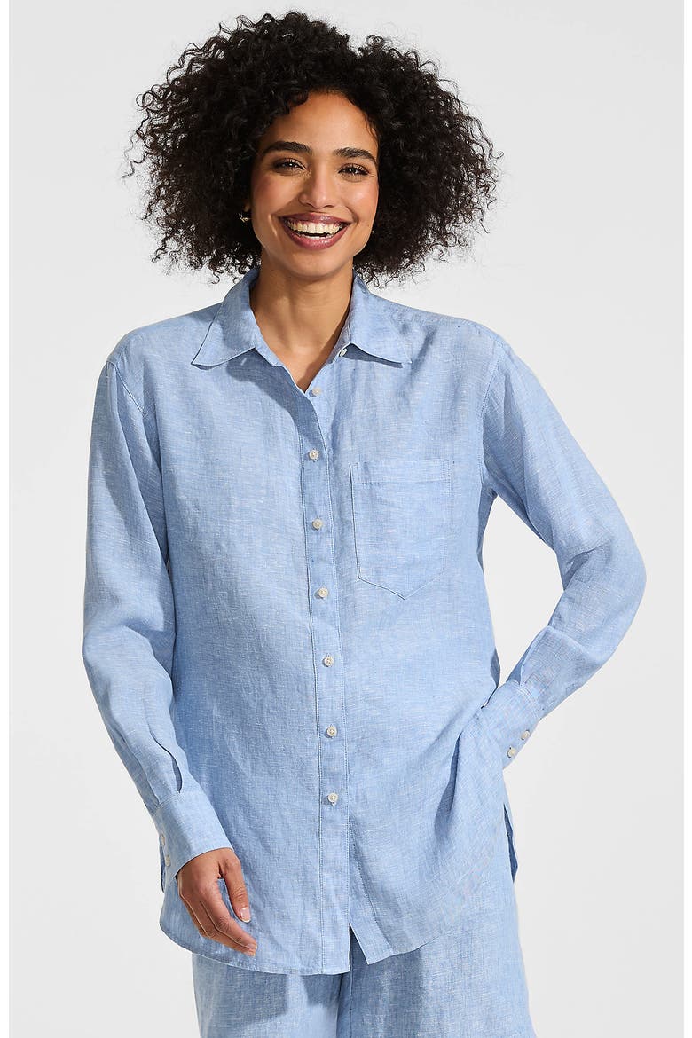 Linen Oversized Button Front Shirt, Main, color, Soft Blue Linen
