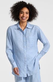 Lands' End Linen Oversized Button Front Shirt