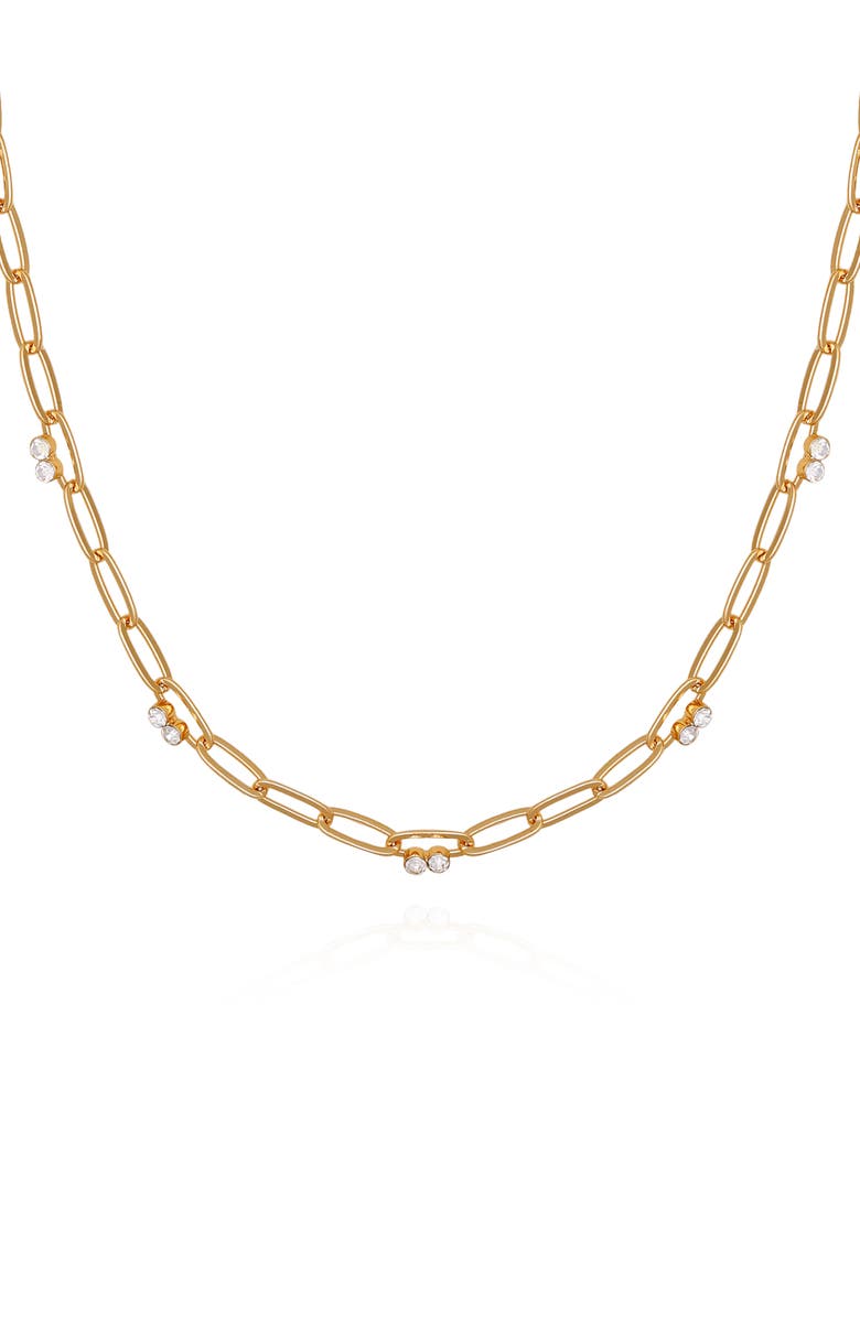 Vince Camuto Crystal Station Paper Clip Chain Necklace, Alternate, color,