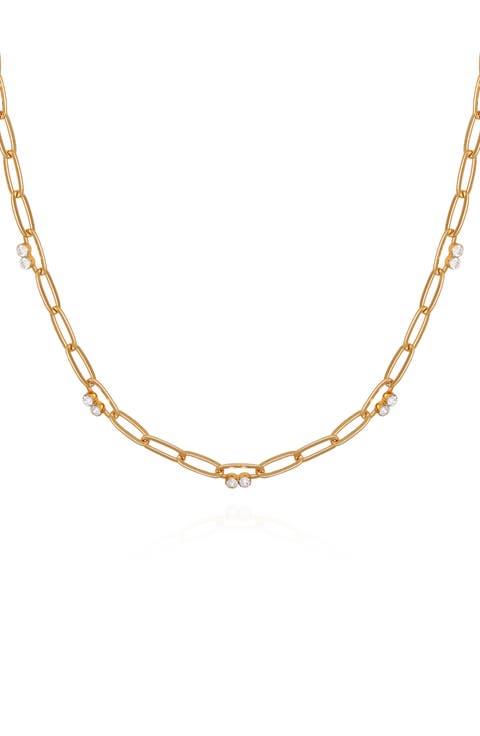 Crystal Station Paper Clip Chain Necklace