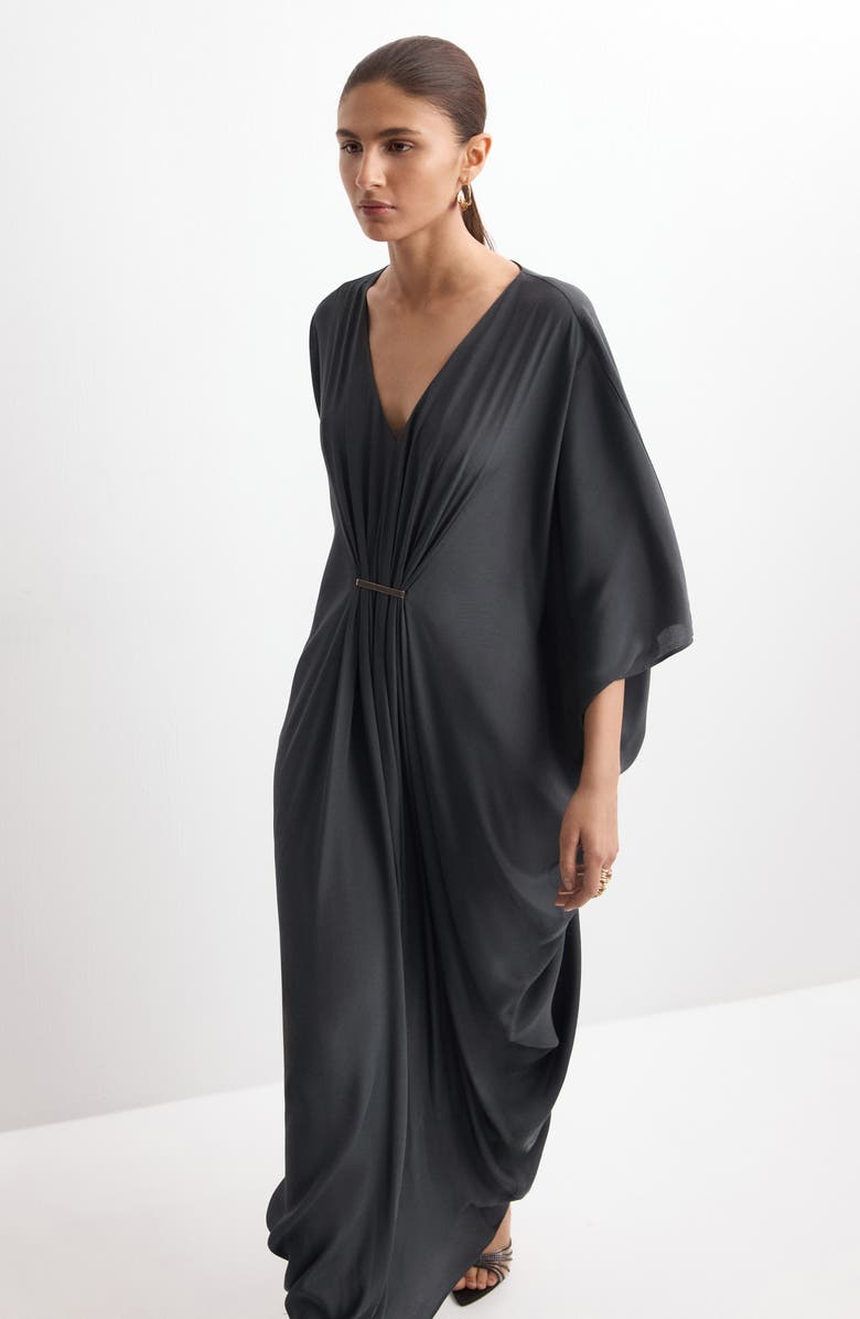 MANGO Drape Maxi Dress, Alternate, color, Charcoal