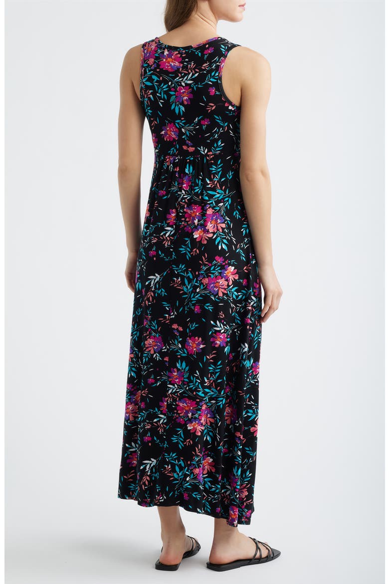 Floral Sleeveless Jersey Maxi Dress, Alternate, color, BLACK/ FUCHSIA