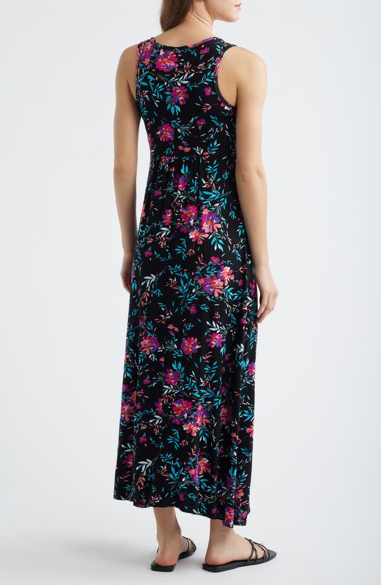 Loveappella Floral Sleeveless Jersey Maxi Dress, Alternate, color, Black/ Fuchsia