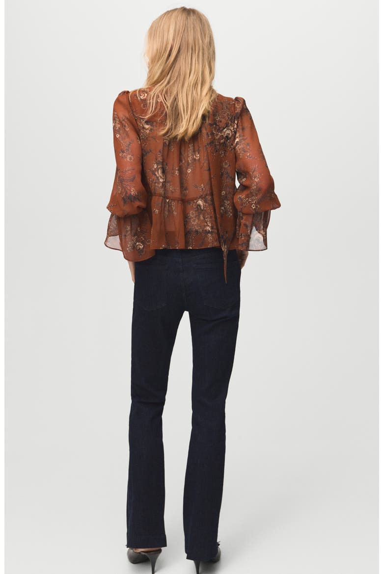 Floral Print Tie Neck Top, Alternate, color, RUSSET