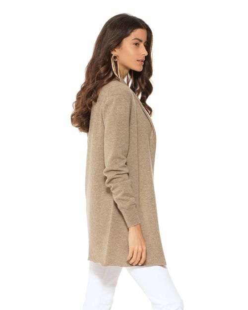 Monticelli Cashmere Long Open Front Pure Cashmere Cardigan In Brown