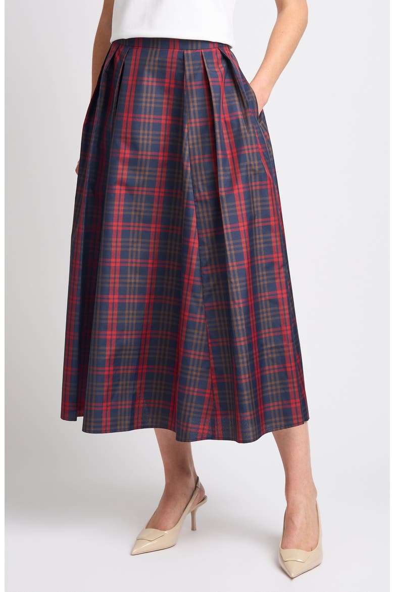 Guinevere Pleated Plaid Midi Skirt, Main, color, INDIGO NIGHT