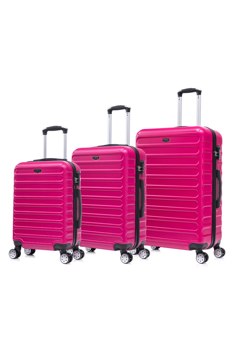 Carravia Hardshell 3-Piece Spinner Luggage Set, Main, color, FUSHA
