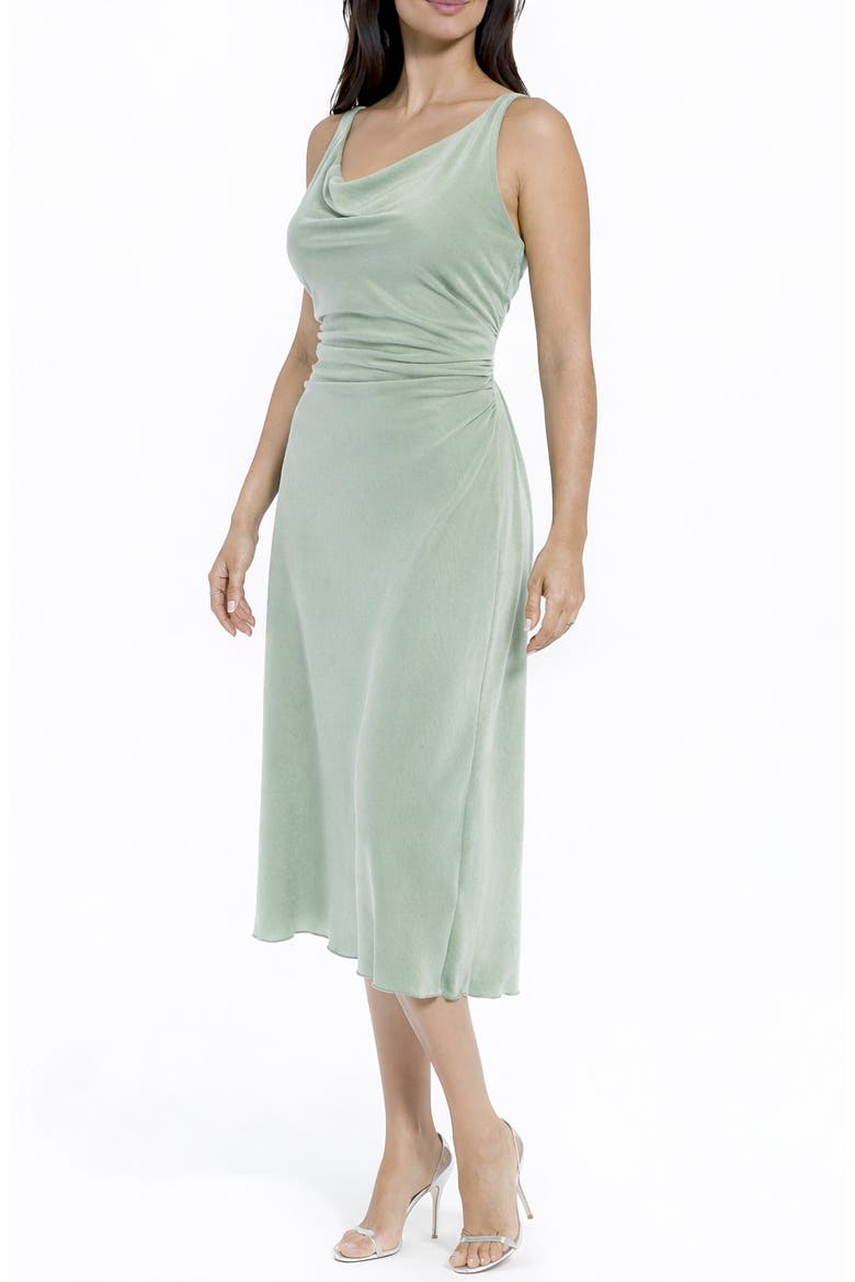 Crepe Satin Cowl Neck Midi Dress, Alternate, color, SAGE