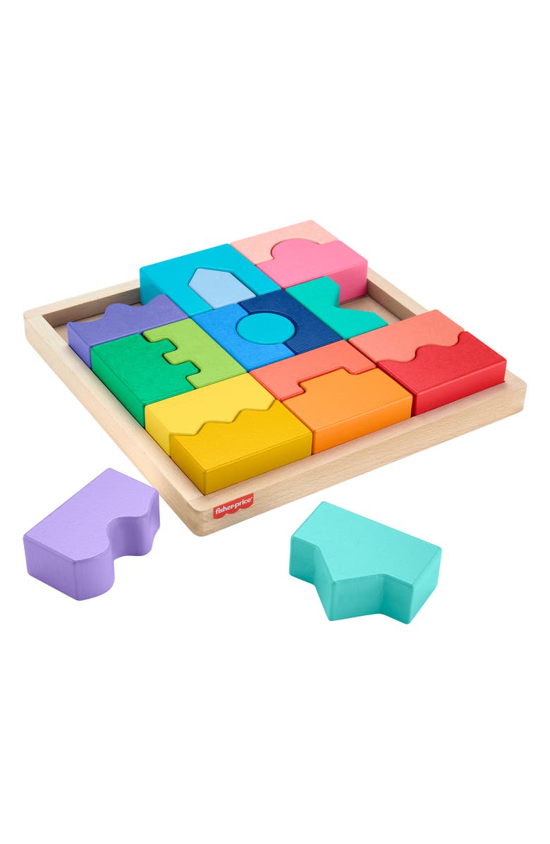 FISHER PRICE Wooden Interlocking Blocks Puzzle, Alternate, color, 