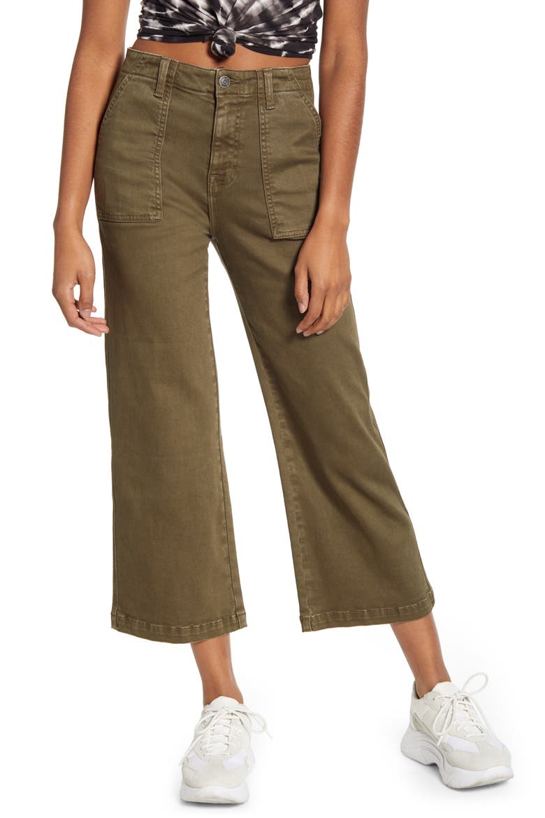 Vigoss Crop Flare Carpenter Pants, Main, color, OLIVE