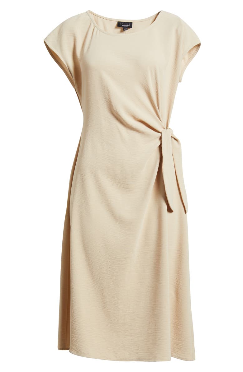 Connected Apparel Twist Wrap Waist Shift Dress, Alternate, color, Sand