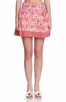 Avec Les Filles Belted Shirred Stretch Cotton & Linen Miniskirt