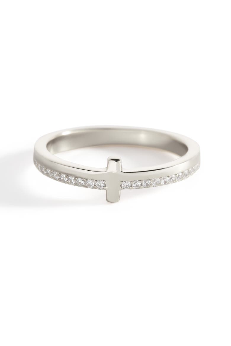 Let God Be In Control Golden Cross Ring, Alternate, color, Sterling Silver