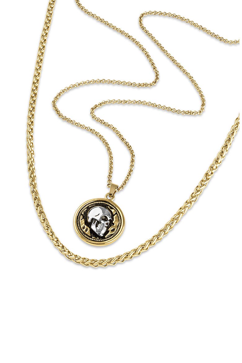 Men's Set of 2 Skull Pendant & Chain Necklaces, Alternate, color, GOLD