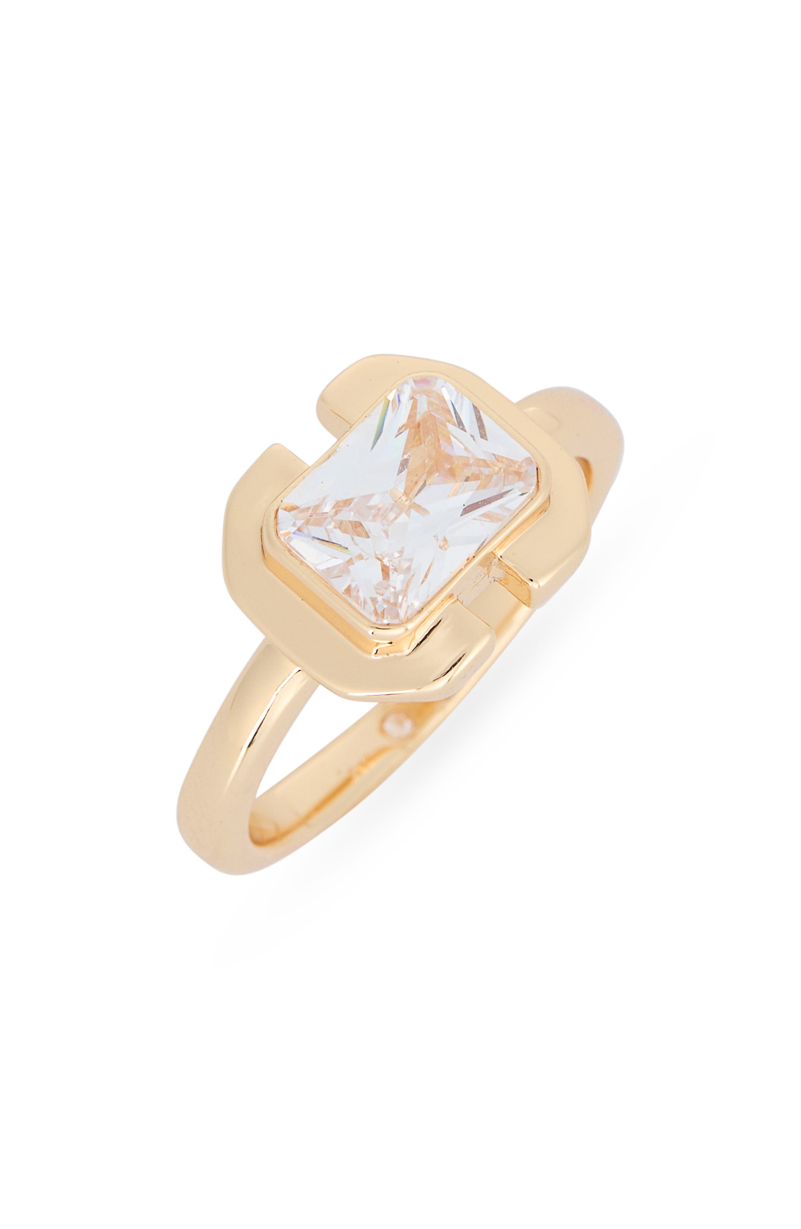 Cubic Zirconia Bezel Emerald Cut Ring