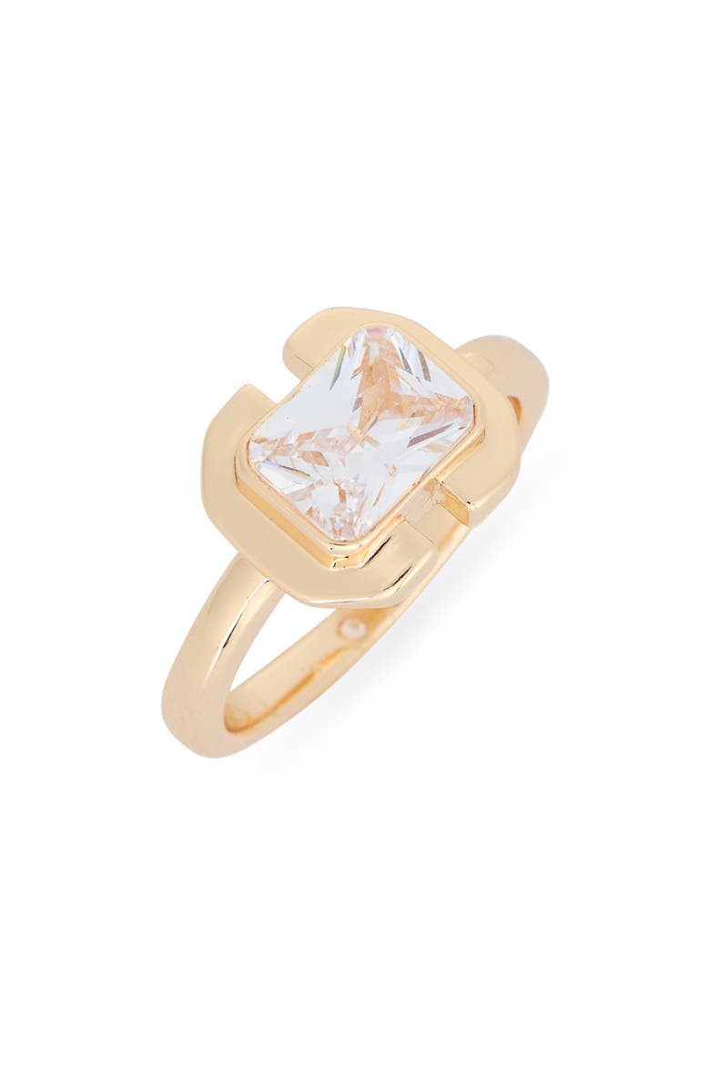 Cubic Zirconia Bezel Emerald Cut Ring, Main, color, CLEAR- GOLD