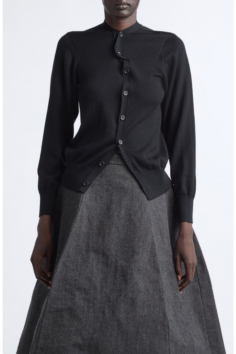 Crumpled Placket Wool Cardigan, Main, color, BLACK