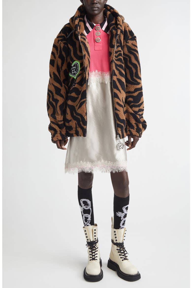 Tiger Stripe Oversize High Pile Fleece Full Zip Hoodie, Alternate, color, BROWN AND BLACK