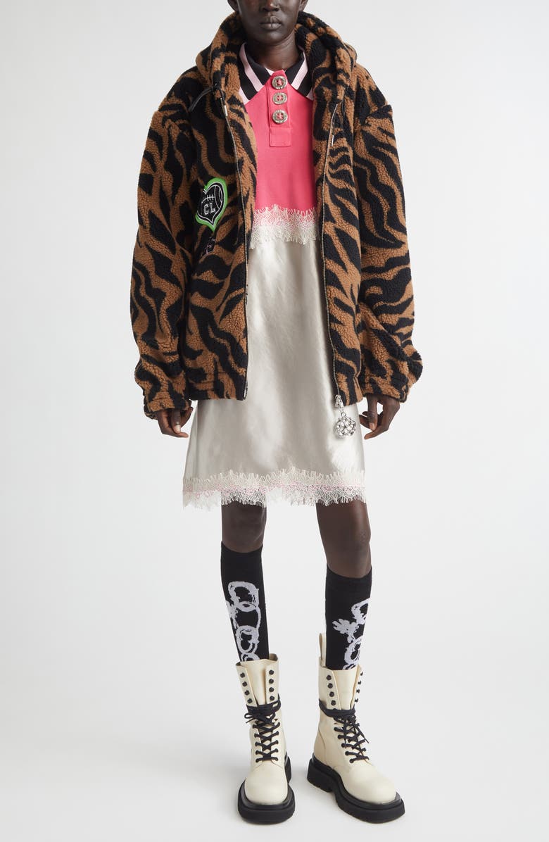 Chopova Lowena Tiger Stripe Oversize High Pile Fleece Full Zip Hoodie, Alternate, color, Brown And Black