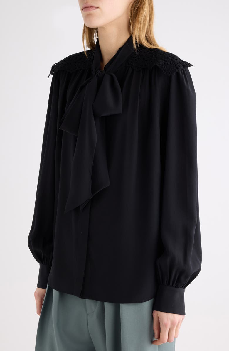 Chloé Pussybow Silk Crêpe de Chine Shirt, Alternate, color, Black