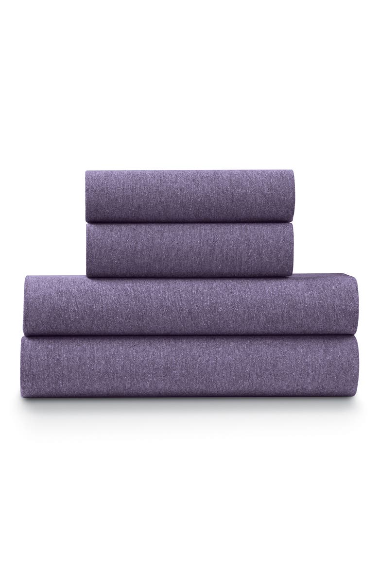 Blue Heather Jersey Knit 3-Piece Twin Sheet Set, Main, color, PURPLE
