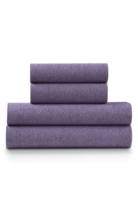 Blue Heather Jersey Knit 3-Piece Twin Sheet Set