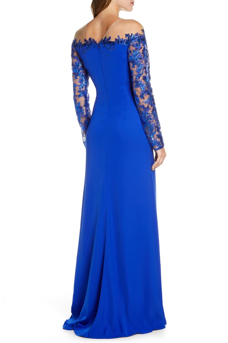 Long Sleeve Sequin Lace Gown, Alternate, color, ROYAL BLUE