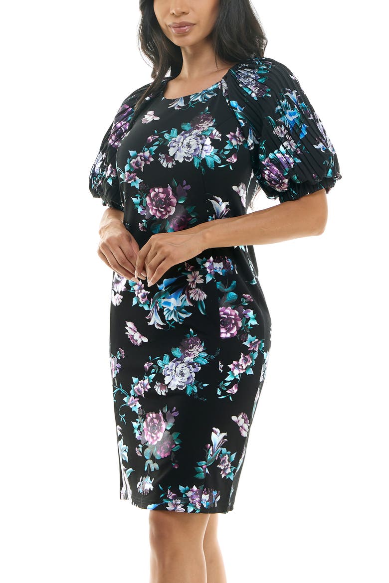 Floral Puff Sleeve Dress, Alternate, color, BLACK/LAVENDER MULTI
