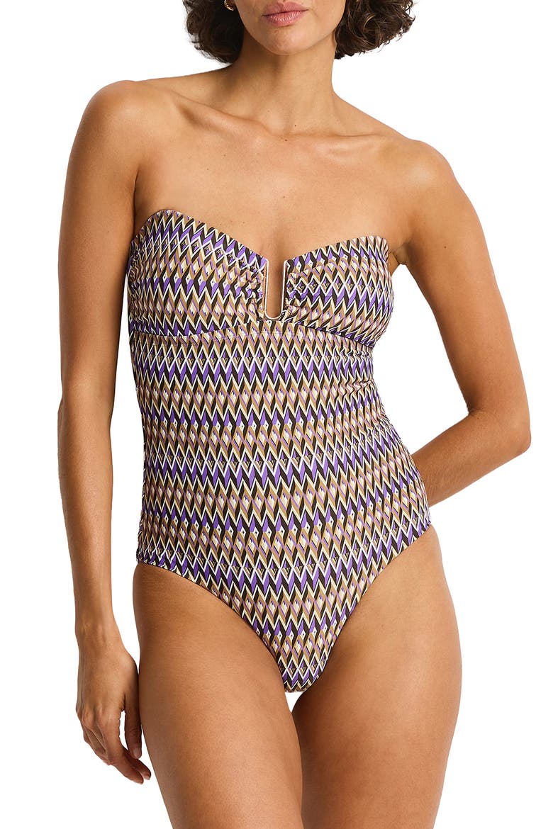 U-Bar Bandeau One-Piece Swimsuit, Main, color, COCOA