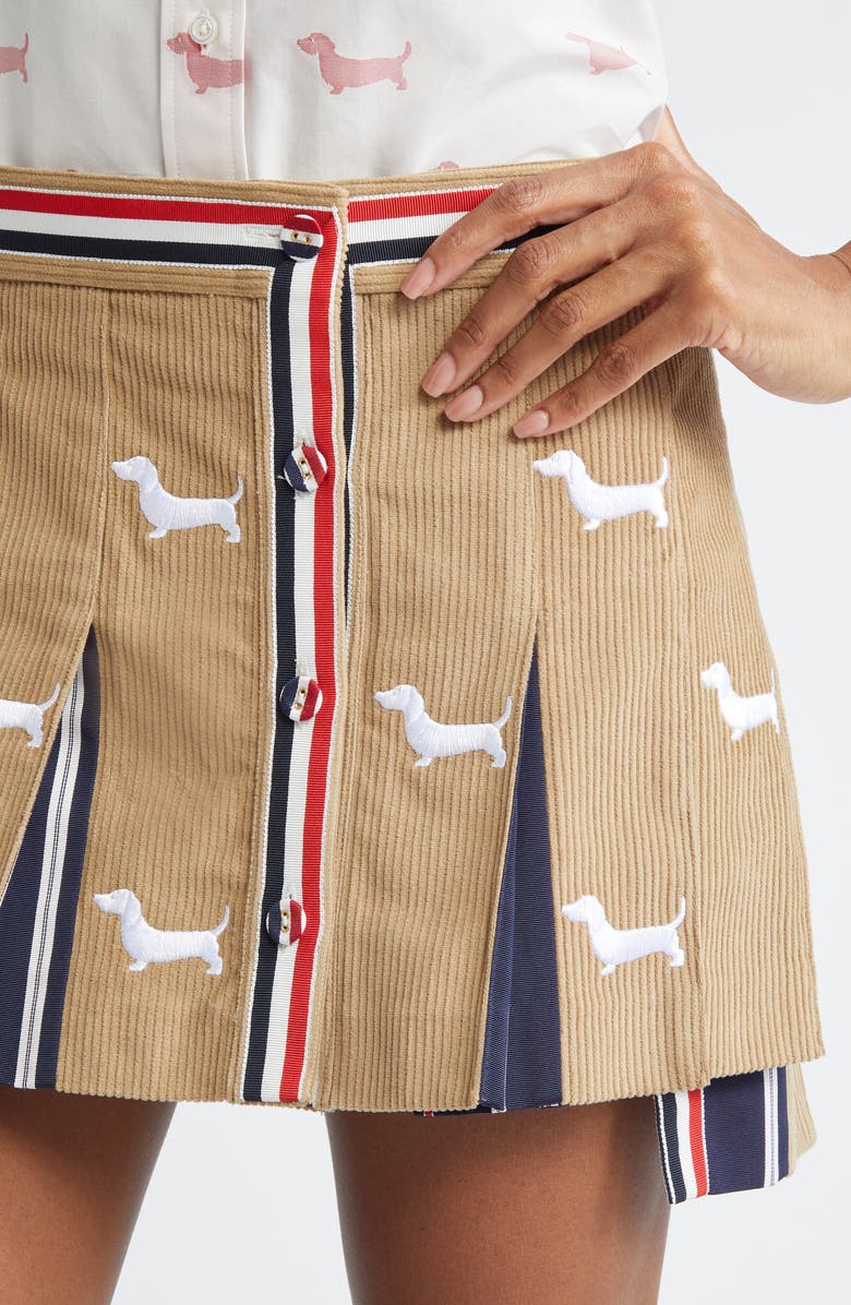 Thom Browne Hector Pleated Corduroy Miniskirt, Alternate, color, Khaki