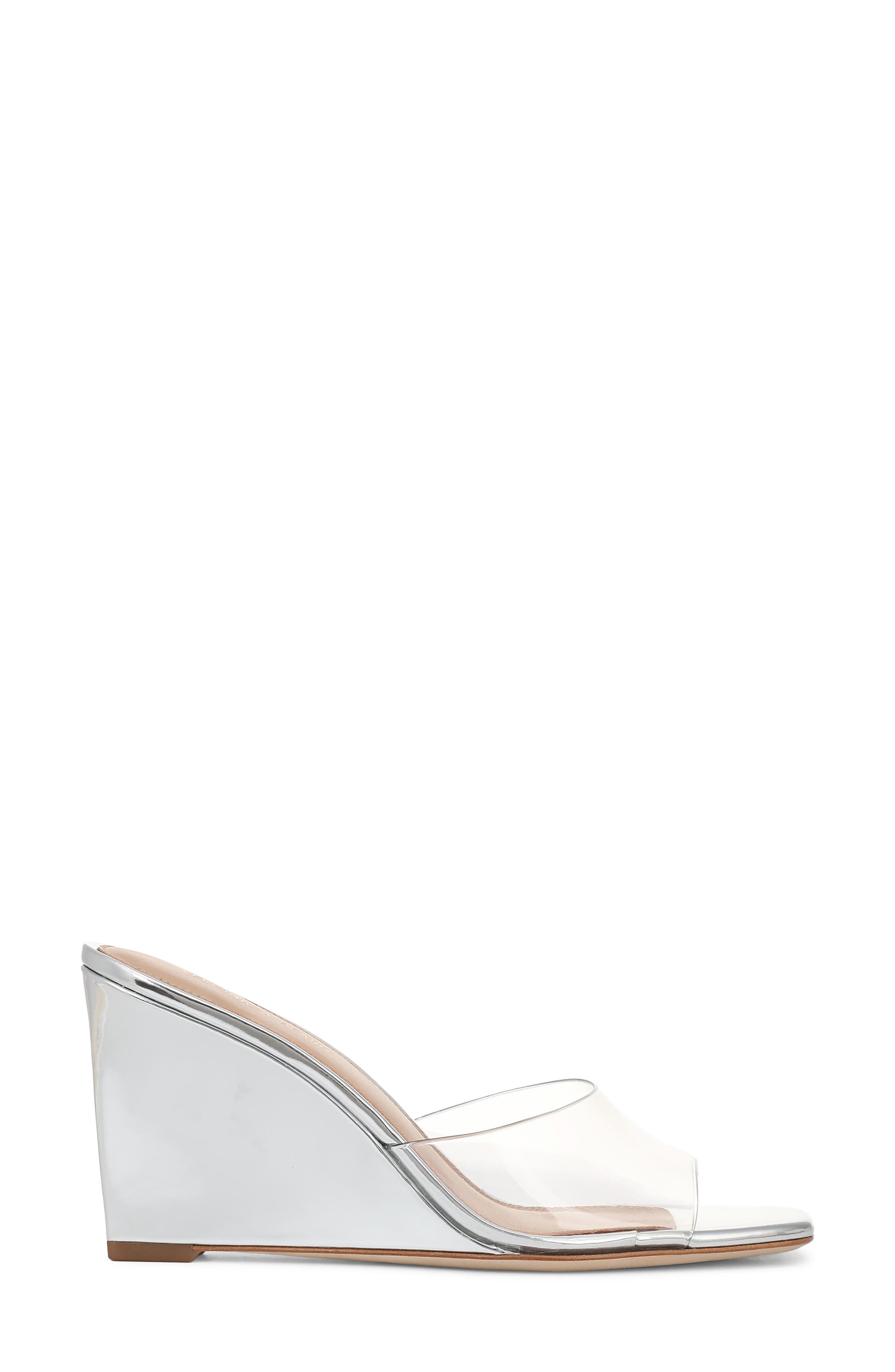 Veronica Beard Asha Wedge Sandal, Alternate, color, Clear/ Silver